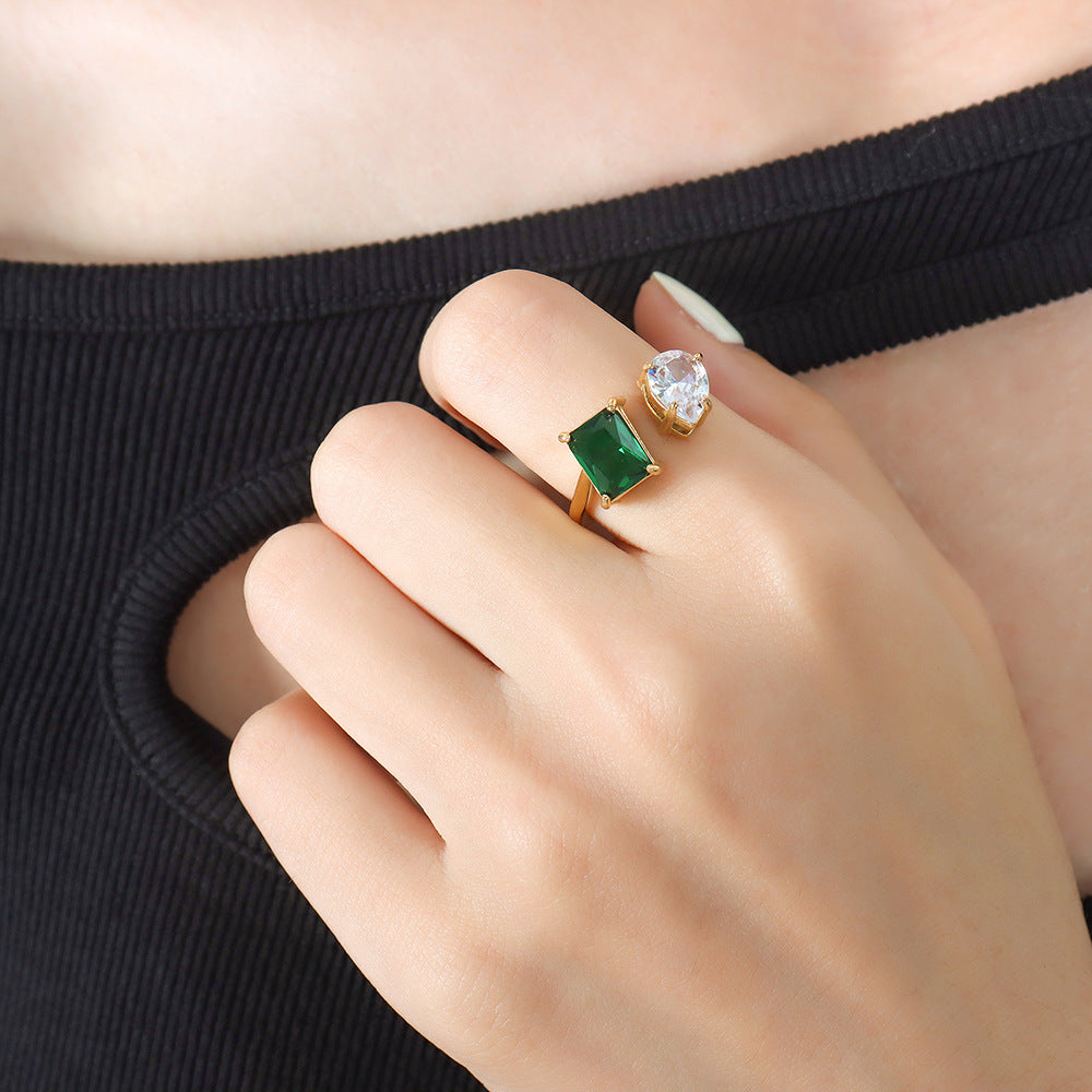 316L stainless steel Tarnish-Resistant Zircon Pave Adjustable Open Ring color option display for wholesale ring buyers