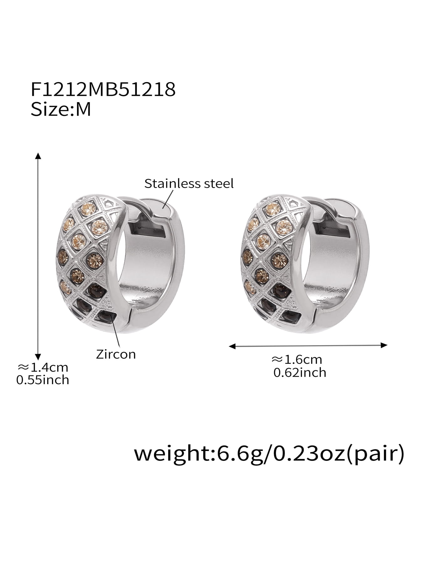 316L Stainless Steel CZ Diamond Lattice Huggie Hoop Earrings