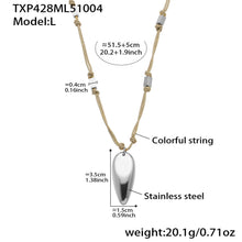 Large 316L stainless steel teardrop pendant necklace with colorful string cord
