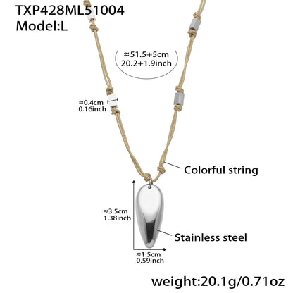 Large 316L stainless steel teardrop pendant necklace with colorful string cord
