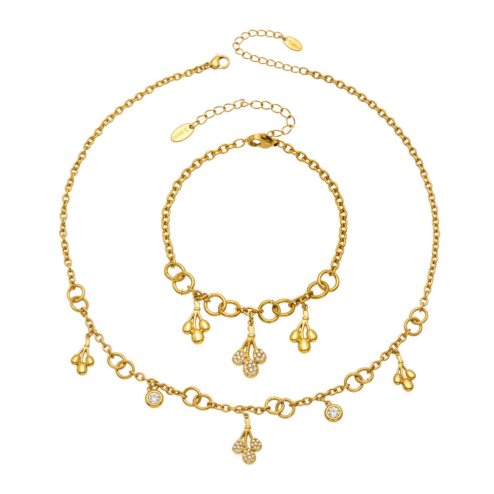 316L stainless steel teardrop zircon necklace and matching bracelet in an 18K PVD gold finish