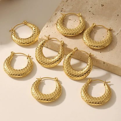 316L Stainless Steel Textured Circle Hoop Earrings - Image 4