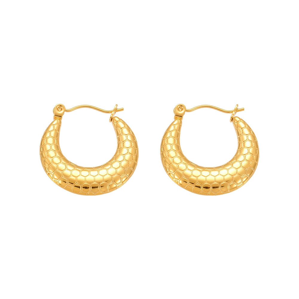 316L Stainless Steel Textured Circle Hoop Earrings - Image 7