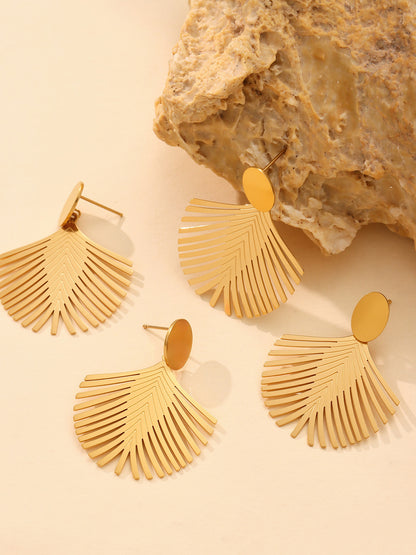 316L Stainless Steel Textured Exaggerated Gold Plated Hoop Earrings - Image 1