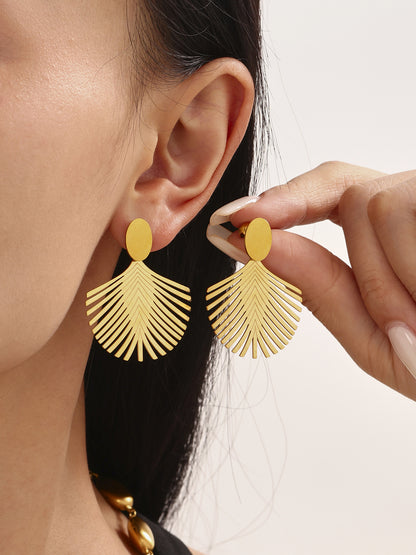 316L Stainless Steel Textured Exaggerated Gold Plated Hoop Earrings - Image 3