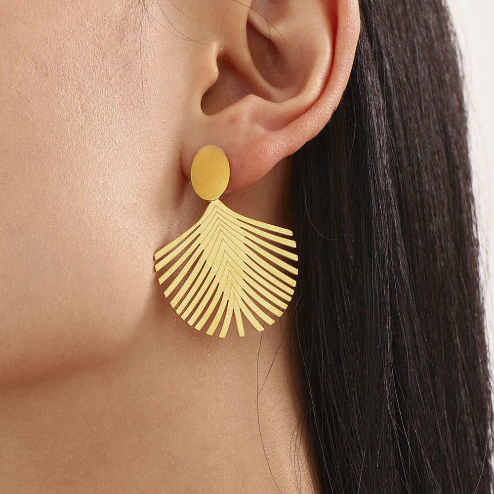 316L Stainless Steel Textured Exaggerated Gold Plated Hoop Earrings - Image 6