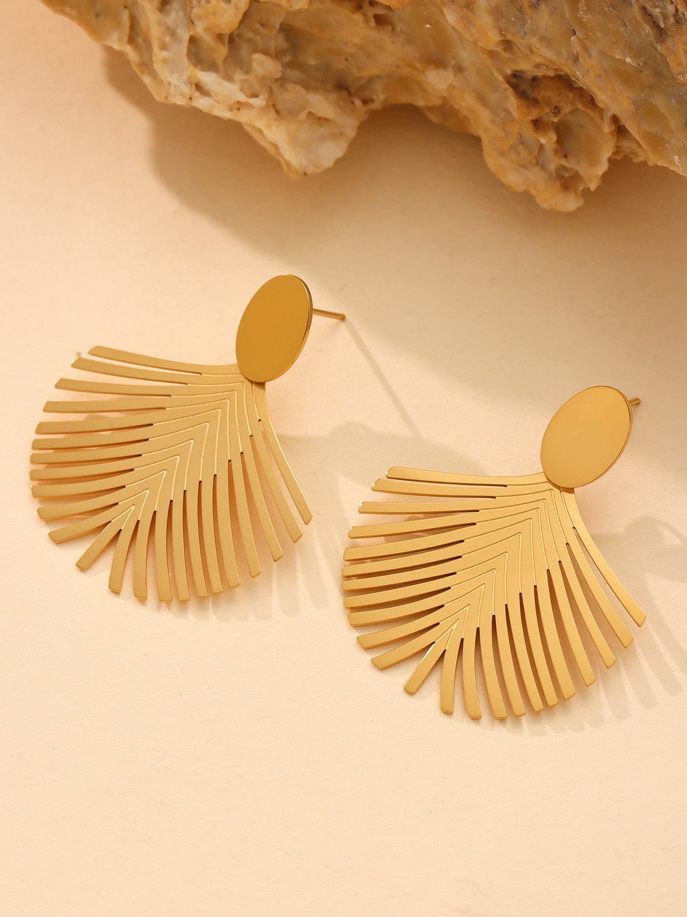 316L Stainless Steel Textured Exaggerated Gold Plated Hoop Earrings - Image 7