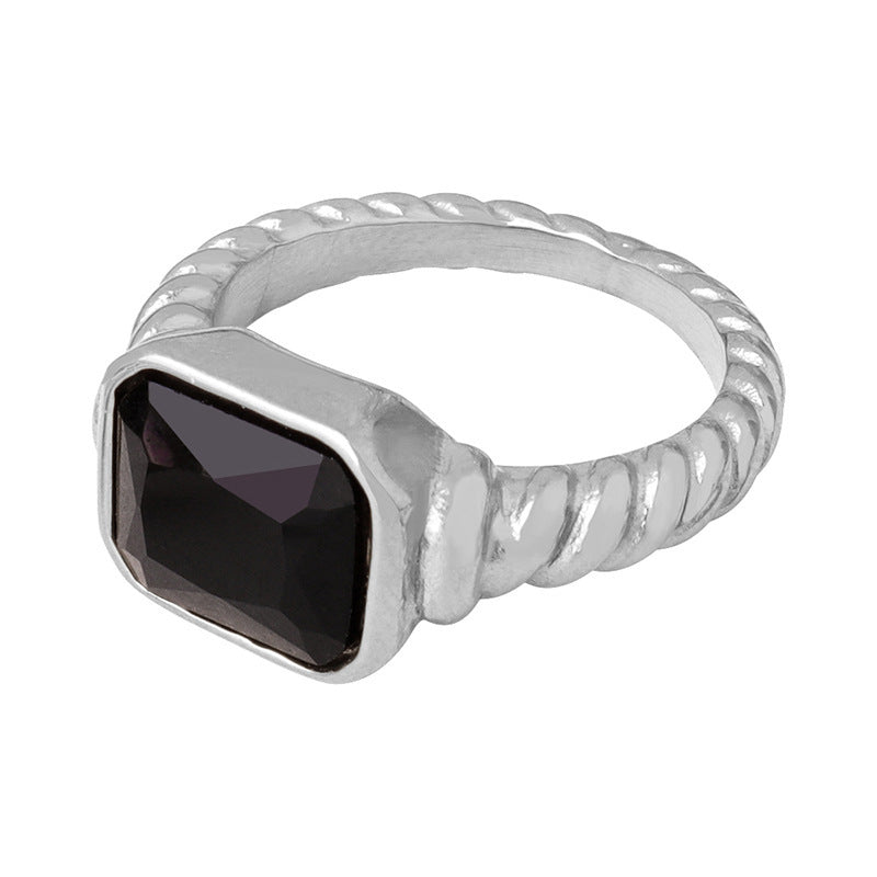 316L Stainless Steel Textured Faceted Rectangular Zircon Ring - Image 10
