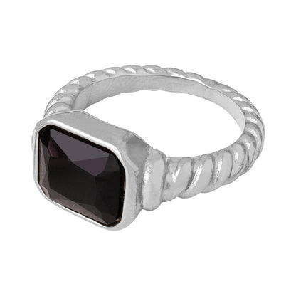 316L Stainless Steel Textured Faceted Rectangular Zircon Ring - Image 10