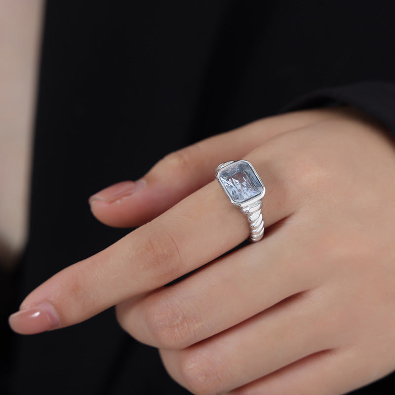 316L Stainless Steel Textured Faceted Rectangular Zircon Ring - Image 11