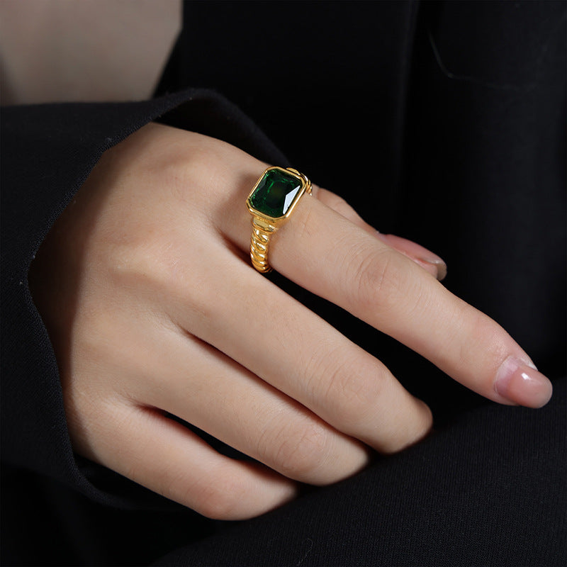 316L Stainless Steel Textured Faceted Rectangular Zircon Ring - Image 4