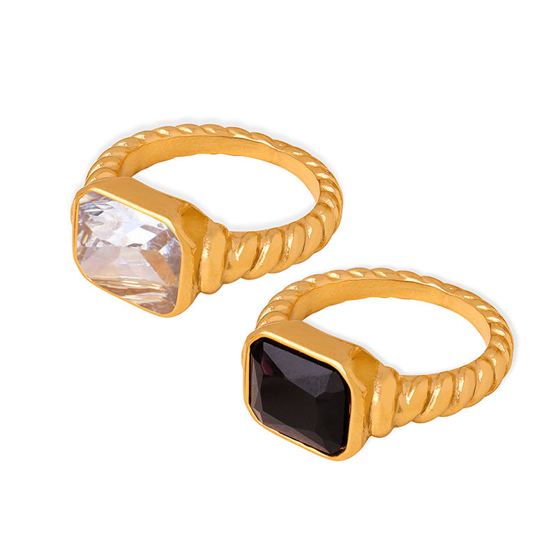 316L Stainless Steel Textured Faceted Rectangular Zircon Ring - Image 8