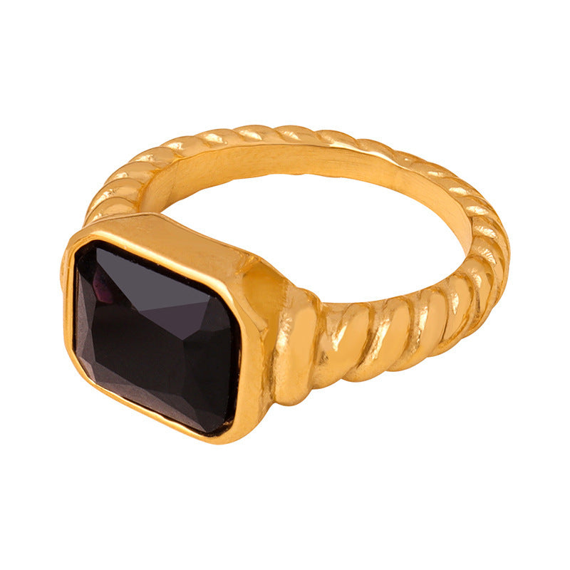 316L Stainless Steel Textured Faceted Rectangular Zircon Ring - Image 9