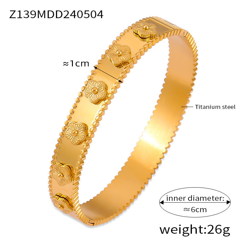 316L Stainless Steel Textured Floral Shell Inlay Bangle - Image 12