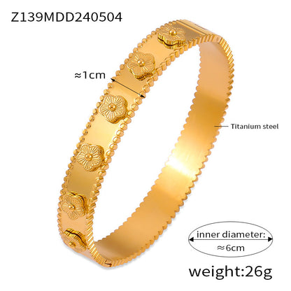 316L Stainless Steel Textured Floral Shell Inlay Bangle - Image 12