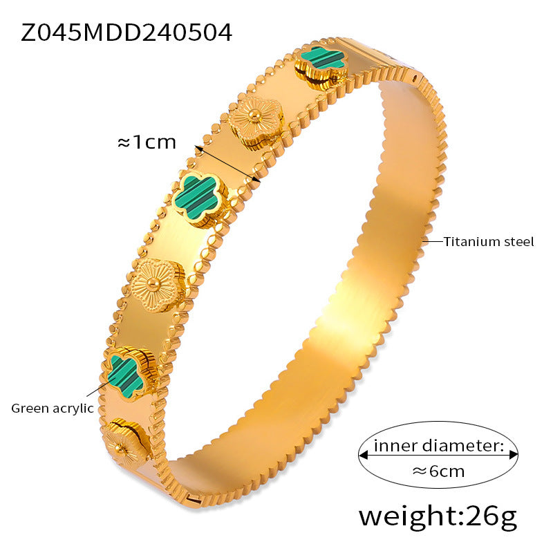 316L Stainless Steel Textured Floral Shell Inlay Bangle - Image 2