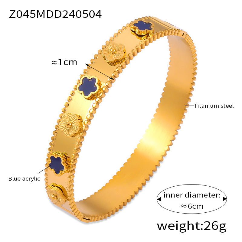 316L Stainless Steel Textured Floral Shell Inlay Bangle - Image 3