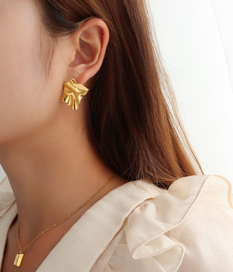 316L Stainless Steel Textured Irregular Minimalist Drop Earrings - Irregular Textured Detail 3