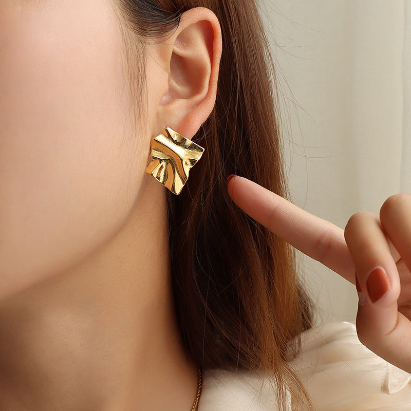 316L Stainless Steel Textured Irregular Minimalist Drop Earrings - Irregular Textured Detail 4