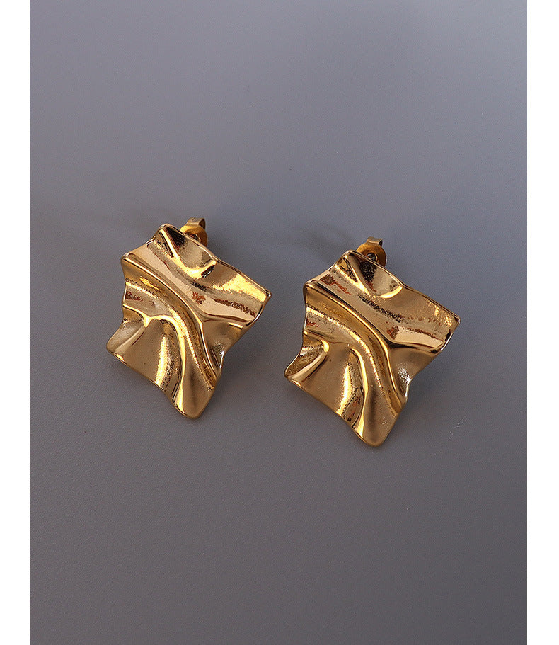 316L Stainless Steel Textured Irregular Minimalist Drop Earrings - Irregular Textured Detail 5
