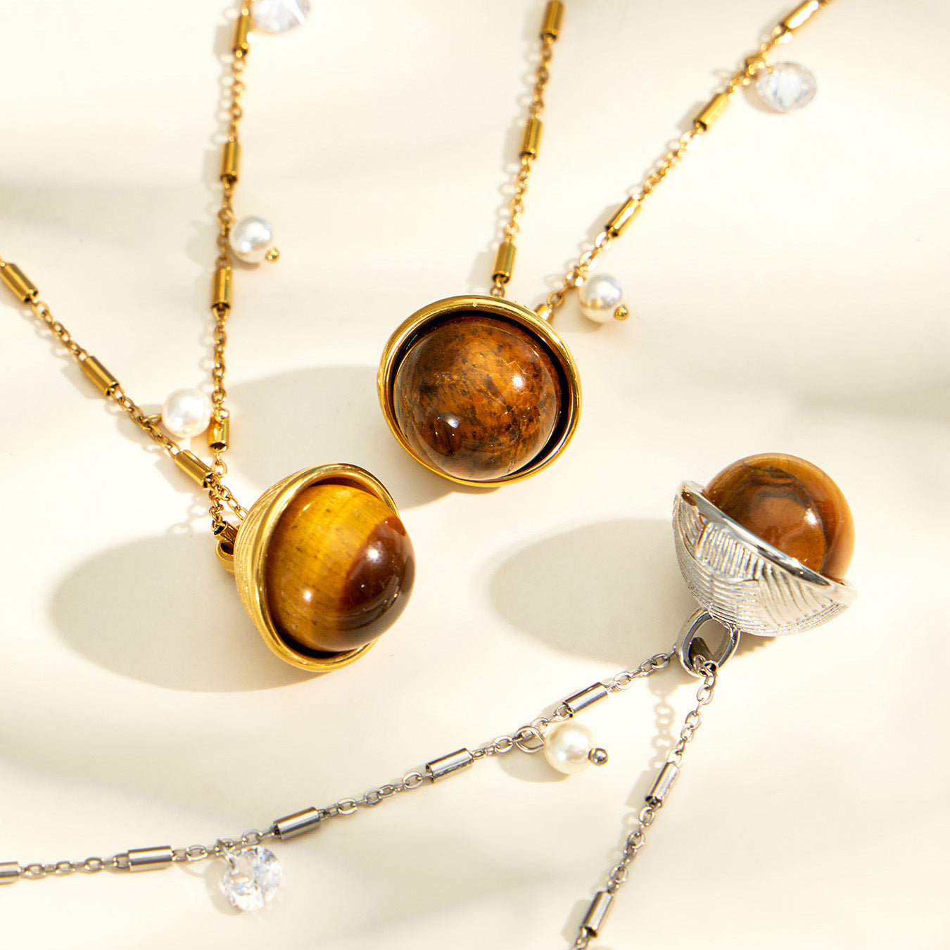 316L Stainless Steel 18K PVD Gold Tiger Eye Necklace made with 316L stainless steel and 18K PVD gold finish for wholesale jewelry buyers - image 13
