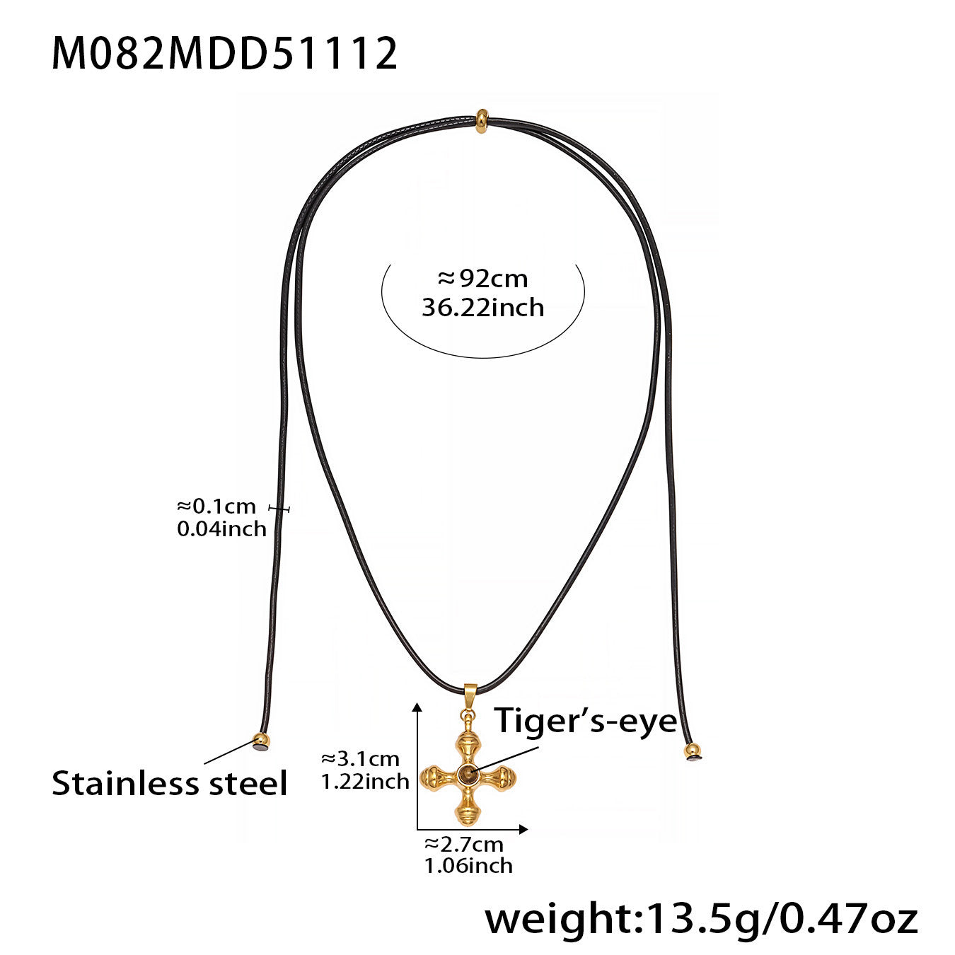 316L Stainless Steel Tiger's Eye Cross Lariat Necklace - Image 4