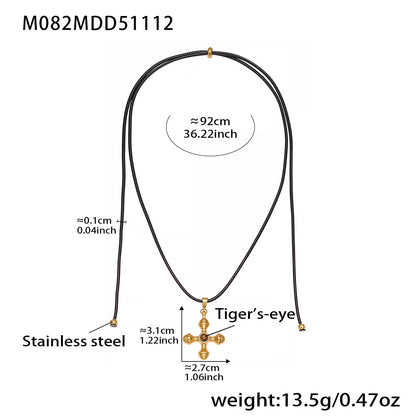 316L Stainless Steel Tiger's Eye Cross Lariat Necklace - Image 4