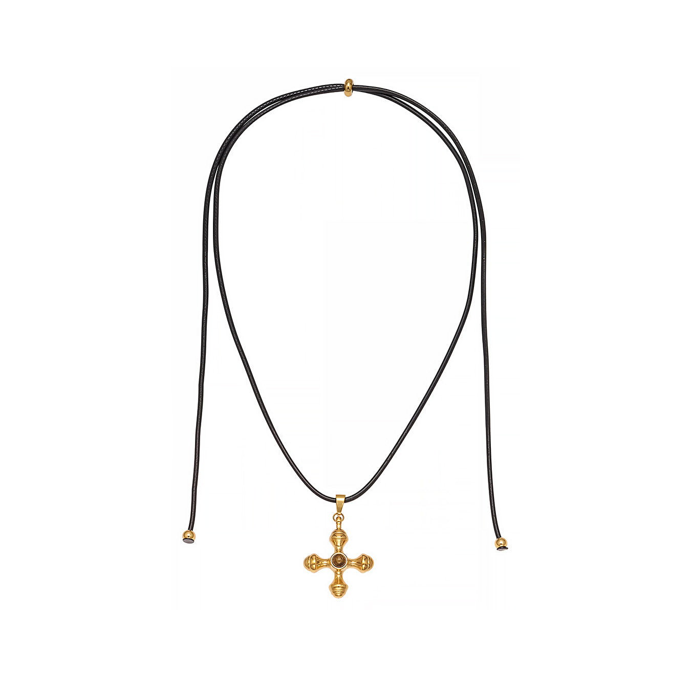 316L Stainless Steel Tiger's Eye Cross Lariat Necklace