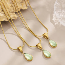 316L Stainless Steel Translucent Glass Teardrop Pendant Necklace - Image 2