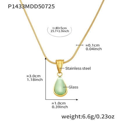 316L Stainless Steel Translucent Glass Teardrop Pendant Necklace - Image 6