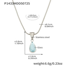 316L Stainless Steel Translucent Glass Teardrop Pendant Necklace - Image 7