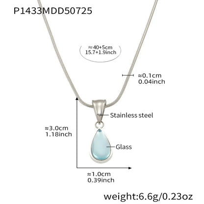 316L Stainless Steel Translucent Glass Teardrop Pendant Necklace - Image 7