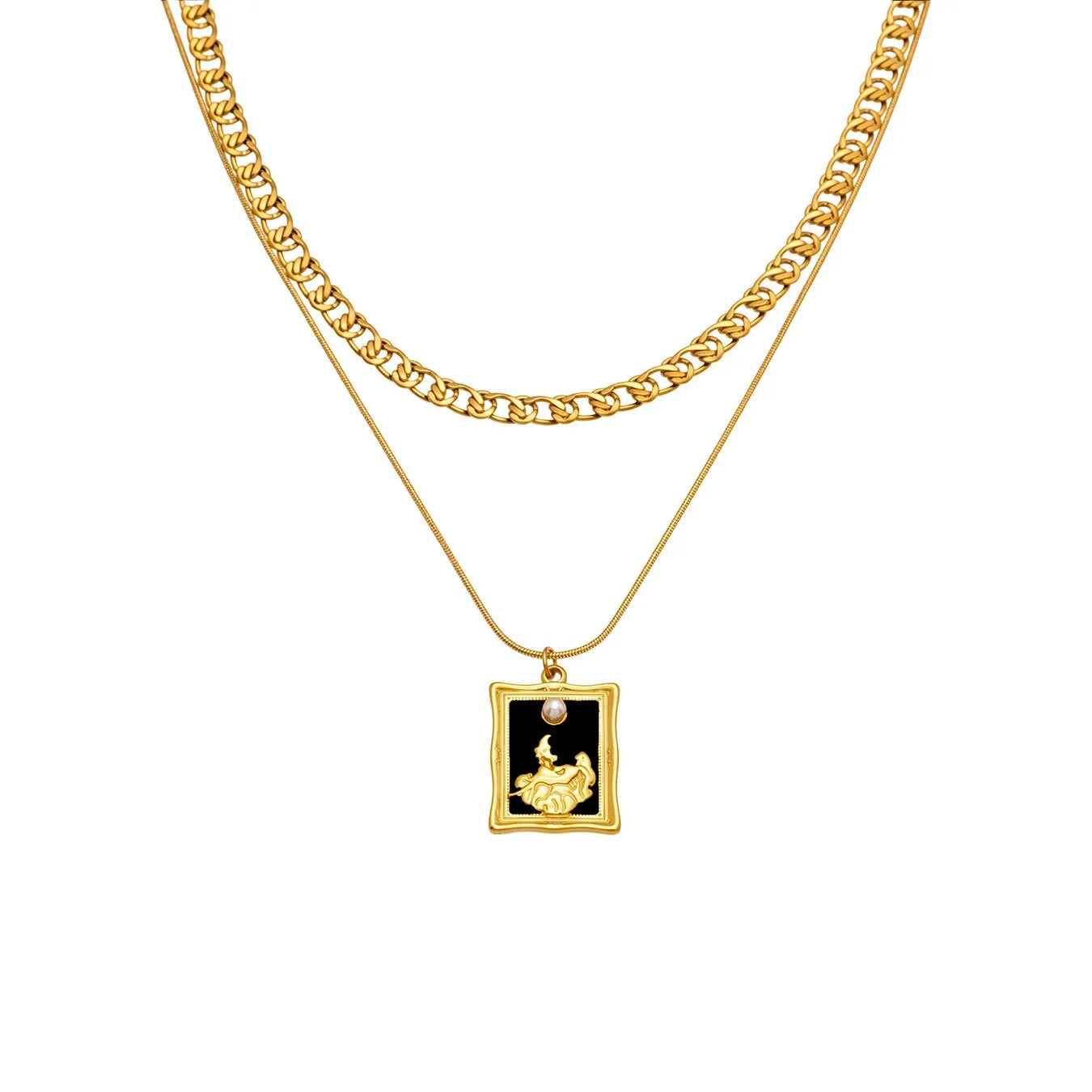 316L Stainless Steel Trendy Enamel Square Tag Double Layer Pendant Necklace - Image 5