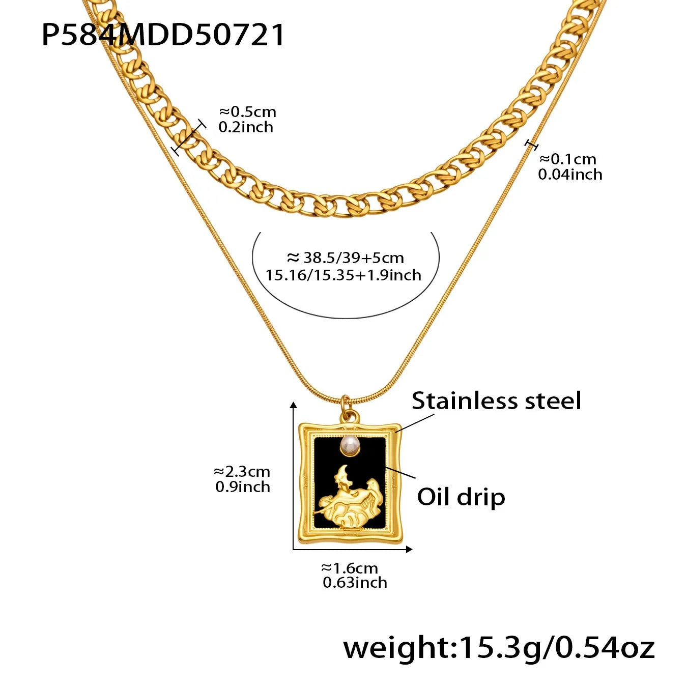 316L Stainless Steel Trendy Enamel Square Tag Double Layer Pendant Necklace - Image 6