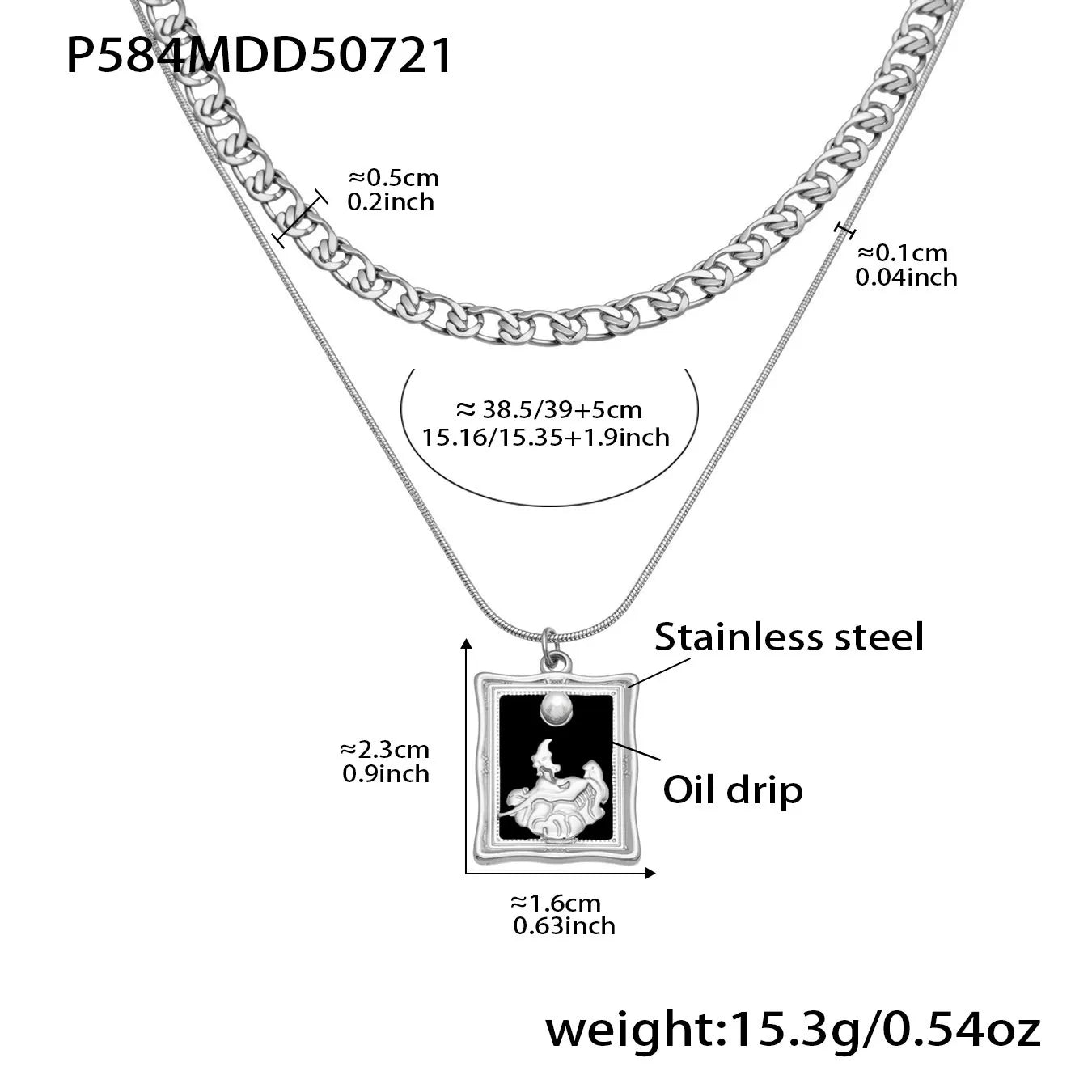 316L Stainless Steel Trendy Enamel Square Tag Double Layer Pendant Necklace - Image 7