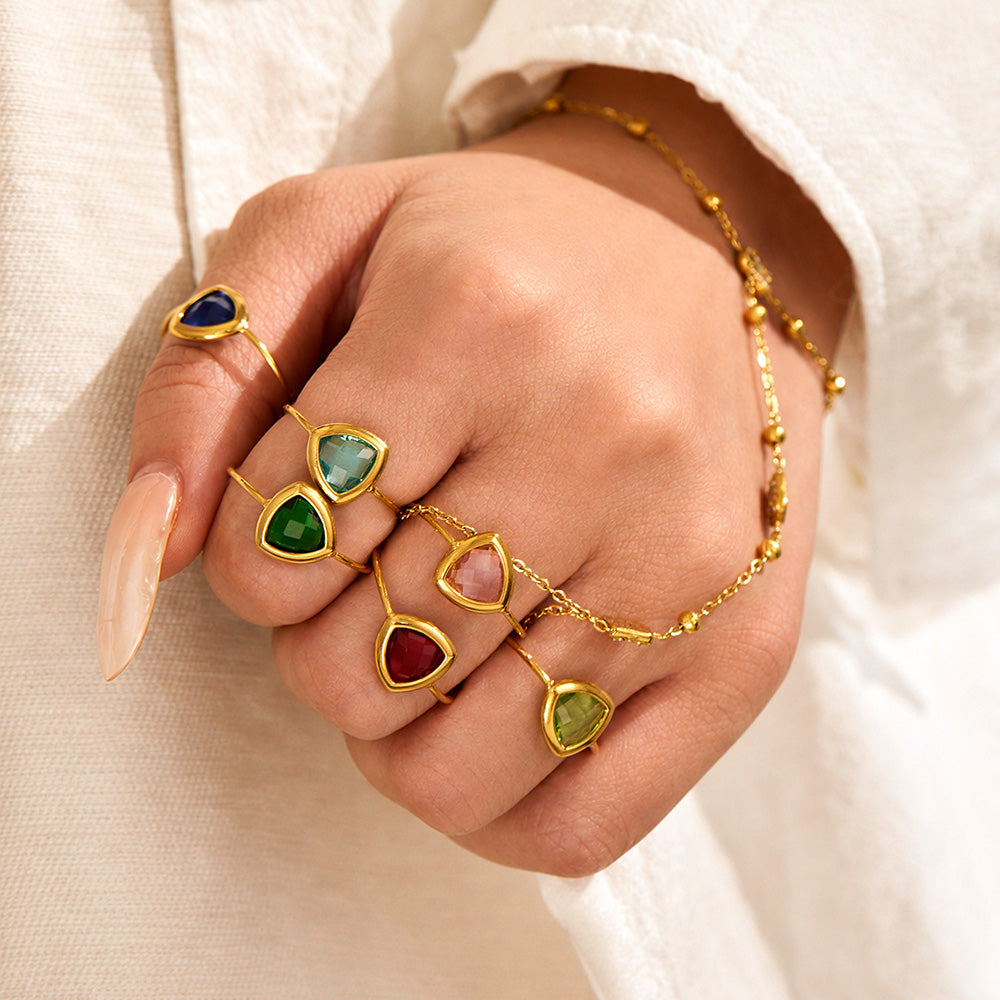 Stylish Green Glass Ring Crafted from 316L Stainless Steel