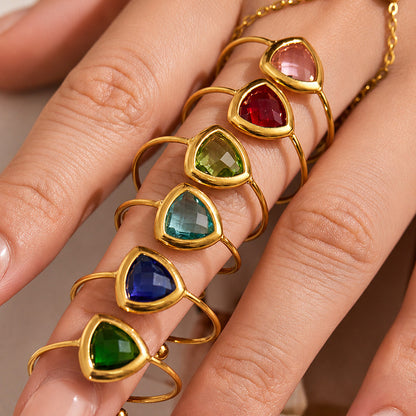 Fashionable Light Green Glass Ring in 316L Stainless Steel