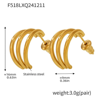 316L stainless steel triple C hoop earrings size and weight details with gold PVD finish