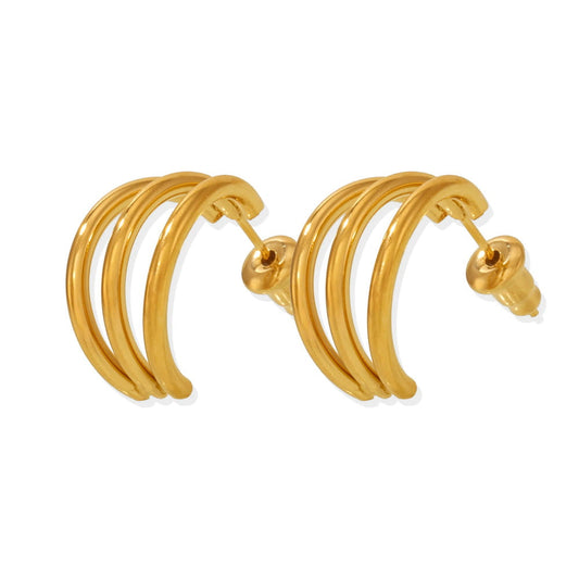 316L stainless steel triple hoop earrings gold plated waterproof jewelry for wholesale