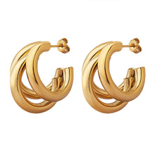 316L Stainless Steel Triple-Layered Hollow C-Shape Hoop Earrings - Image 1