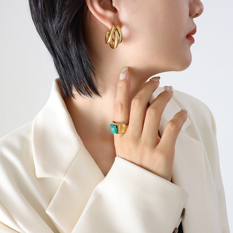 316L Stainless Steel Triple-Layered Hollow C-Shape Hoop Earrings - Image 5