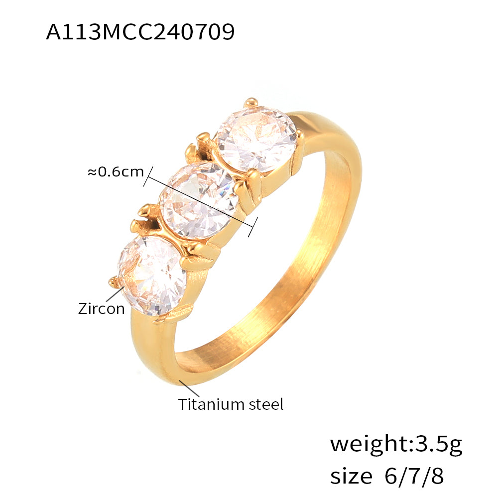 Elegant 316L stainless steel triple zircon ring
