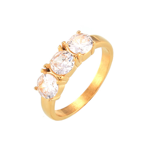 316L Stainless Steel 18K PVD Gold Triple Zircon Ring made with 316L stainless steel and 18K PVD gold finish for wholesale jewelry buyers - image 12