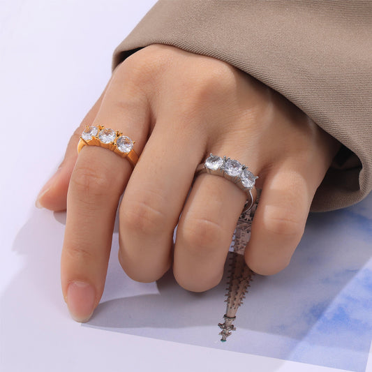 316L Stainless Steel 18K PVD Gold Triple Zircon Ring made with 316L stainless steel and 18K PVD gold finish for wholesale jewelry buyers - image 3