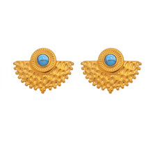 316L stainless steel turquoise peacock fan stud earrings with 18K PVD gold finish