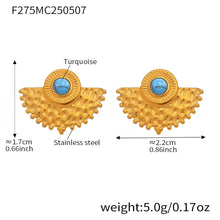 Peacock fan turquoise stud earrings product card for wholesale buyers