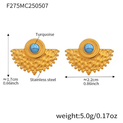 316L Stainless Steel Turquoise Peacock Fan Stud Earrings - Image 6