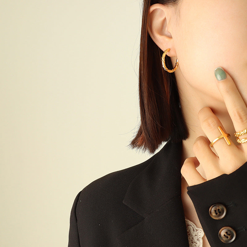 316L Stainless Steel Twisted C-Hoop Earrings - Image 1