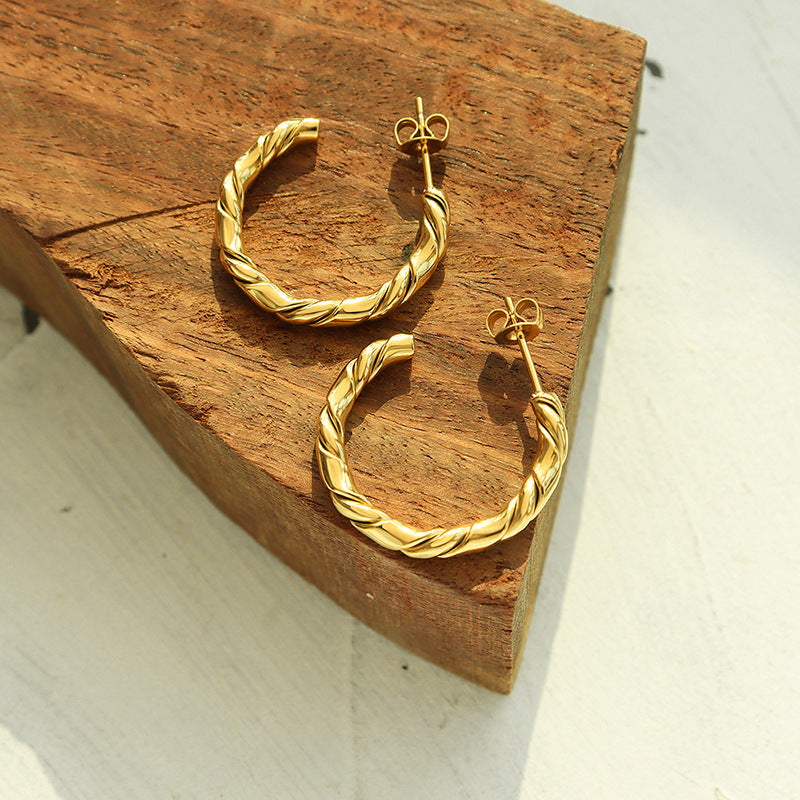 316L Stainless Steel Twisted C-Hoop Earrings - Image 3