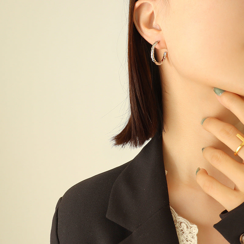 316L Stainless Steel Twisted C-Hoop Earrings - Image 4